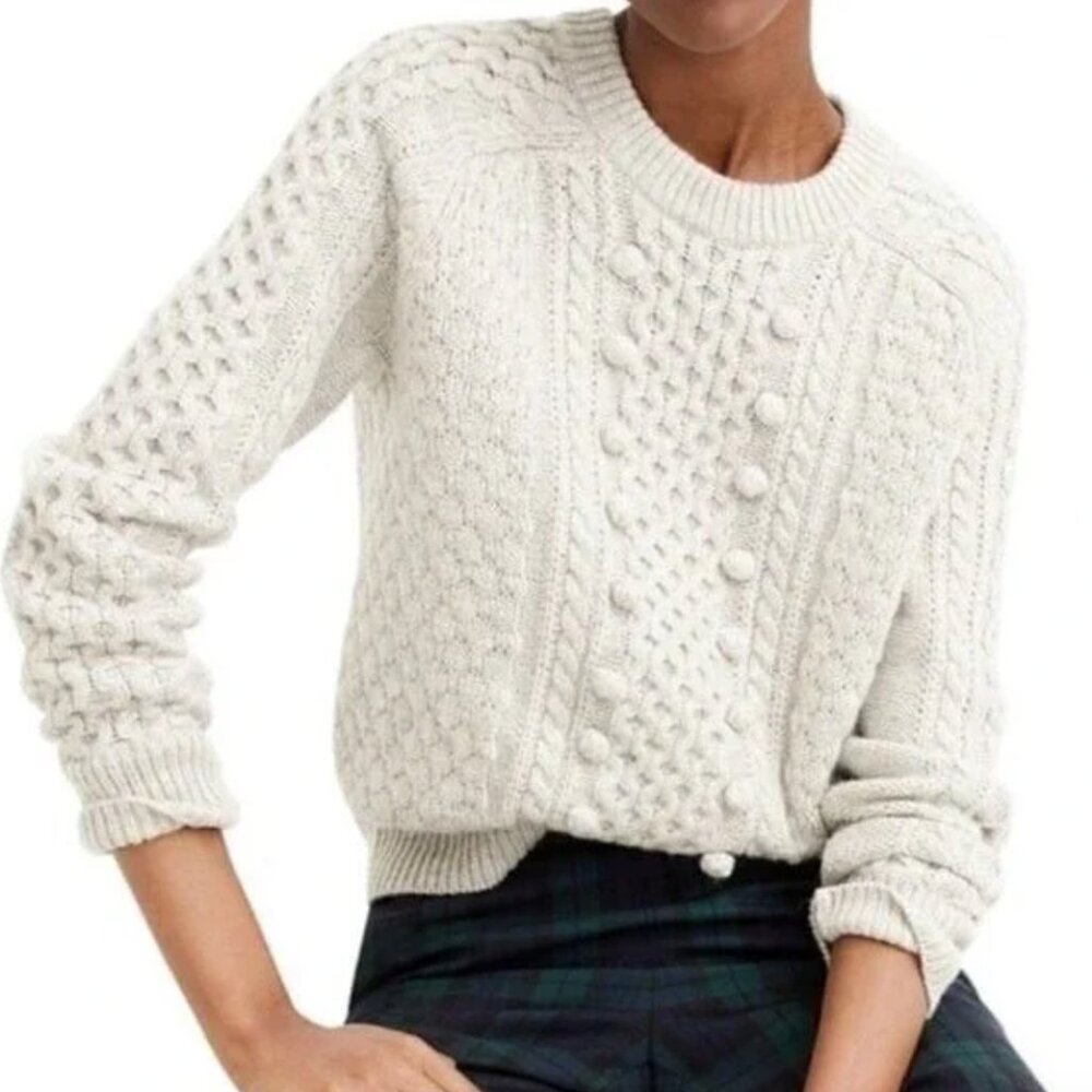 NWOT J. Crew Popcorn Cable Knit Wool Blend Fisherman Sweater S